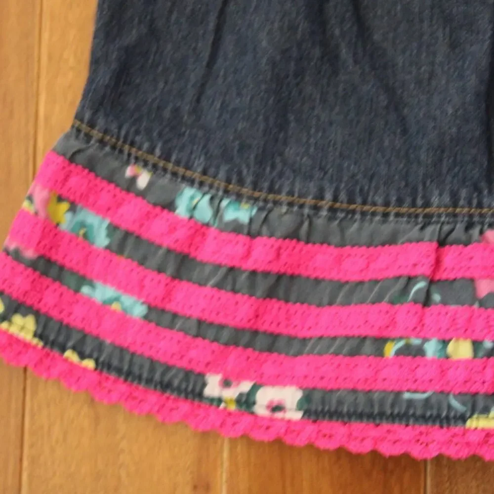 Vintage‎ OshKosh Genuine Kids Denim Floral Short Sleeve Dress 18 month